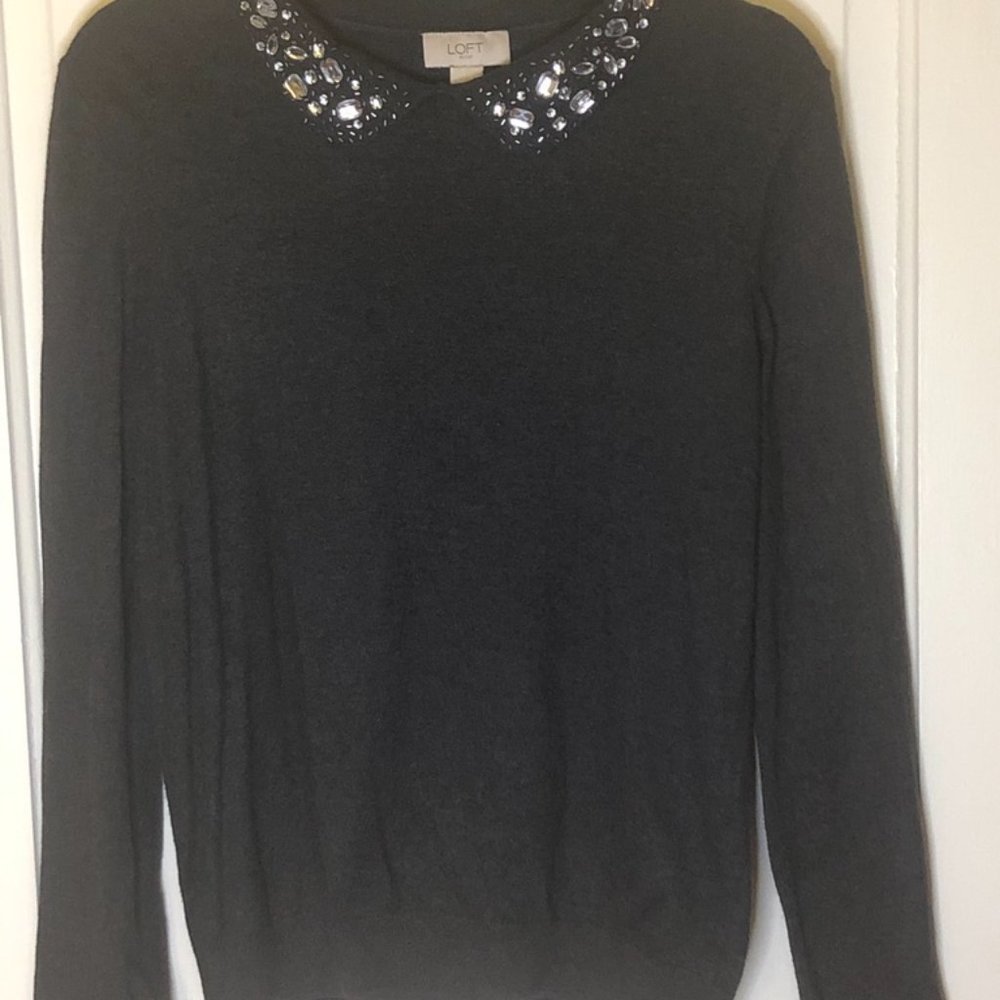 Loft Outlet- Rhinestone Collared- Sweater - Picture 2 of 8